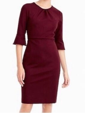 Burgundy Ruffled Sleeve Sheath Mini Dress